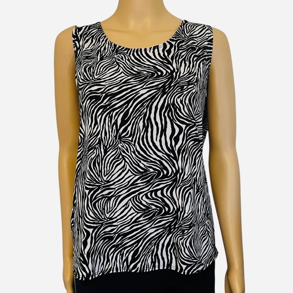 Notations casual/semi-dress top blouse L zebra print whiteblack sleeveless flowy - Picture 1 of 10